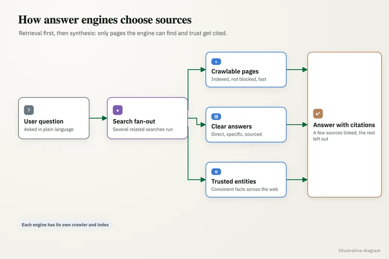 Diagram: How answer engines choose sources